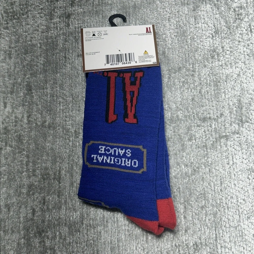 A1 STEAK SAUCE Mens Crew Socks 1 Pair Size 6-12 Blue New